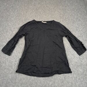 Flax Solid Black Linen 3/4 Sleeve V-Neck Tunic Blouse Top Women's‎ Size Small